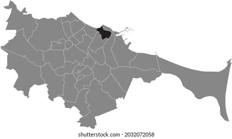 Black location map of the gdański Nowy Port district inside the Polish regional capital city of Gdansk, Poland