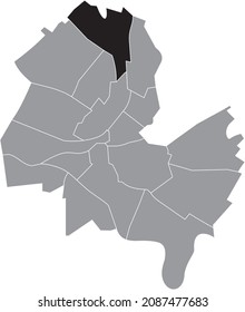 Schwarze Standortkarte des ONU-Rigot Distrikts innerhalb grauer Stadtteile Karte der Schweizer Landeshauptstadt Genf, Schweiz