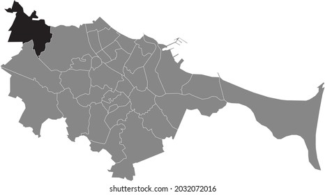 Black location map of the gdański Osowa district inside the Polish regional capital city of Gdansk, Poland