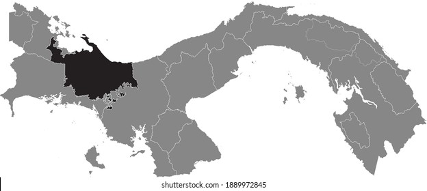 Black location map of the Panamanian Ngäbe-Buglé indigenous region inside gray map of Panama