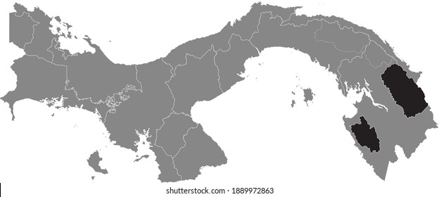 Black location map of the Panamanian Emberá indigenous region inside gray map of Panama