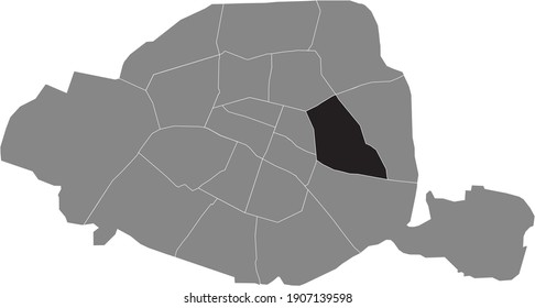 Black location map of Parisian onzième, 11th arrondissement inside gray map of Paris, France