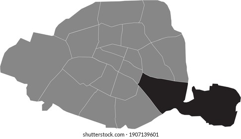 Black location map of Parisian douzième, 12th arrondissement inside gray map of Paris, France