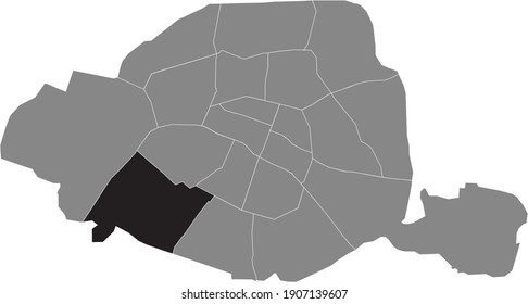 Black location map of Parisian quinzième, 15th arrondissement inside gray map of Paris, France
