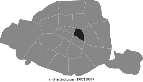 Black location map of Parisian troisième, 3rd arrondissement inside gray map of Paris, France