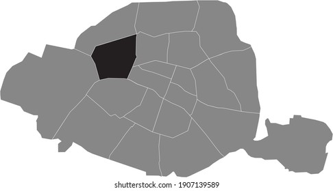 Schwarze Ortskarte von Parisian huitième, 8. Arrondissement in grauer Karte von Paris, Frankreich