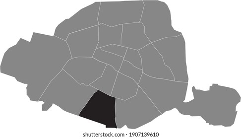 Black location map of Parisian arrondissement de l'Observatoire, 14th arrondissement inside gray map of Paris, France