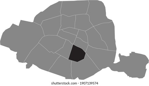 Black Location Map Of Parisian Le Cinquième, 5th Arrondissement Inside Gray Map Of Paris, France