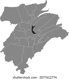Black location map of the Pfaffenthal Quarter inside gray urban districts map of the Luxembourgish capital city of Luxembourg City, Luxembourg