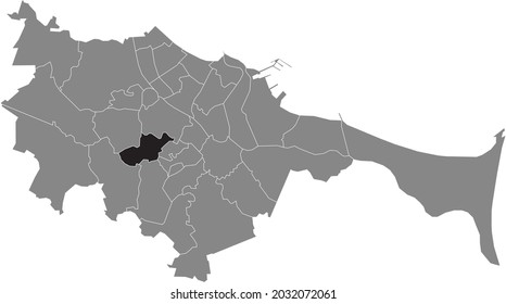 Black location map of the gdański Piecki-Migowo district inside the Polish regional capital city of Gdansk, Poland