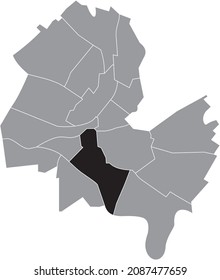Black location map of the Plainpalais District inside gray urban districts map of the Swiss regional capital city of Geneva, Switzerland