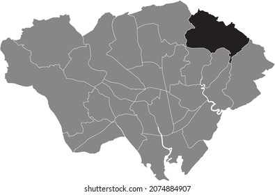 Black location map of the Pontprennau and Old St. Mellons electoral ward inside gray urban districts map of the Welsh capital city of Cardiff, United Kingdom