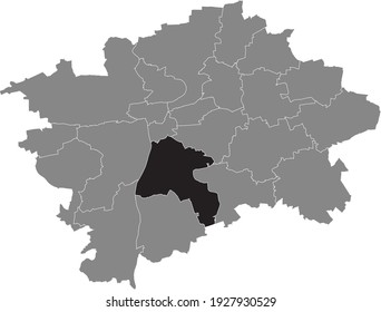 Black location map of the Praguian Praha 4 municipal district insdide black Czech capital city map of Prague, Czech Republic