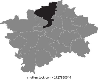 Black location map of the Praguian Praha 8 municipal district insdide black Czech capital city map of Prague, Czech Republic