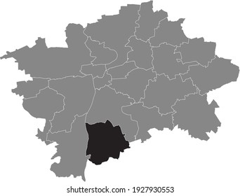 Black location map of the Praguian Praha 12 municipal district insdide black Czech capital city map of Prague, Czech Republic