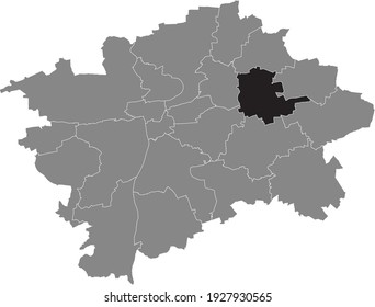 Black location map of the Praguian Praha 14 municipal district insdide black Czech capital city map of Prague, Czech Republic