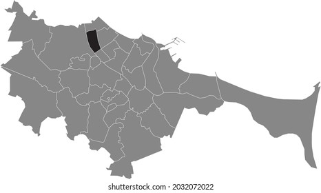 Black location map of the gdański Przymorze Małe district inside the Polish regional capital city of Gdansk, Poland