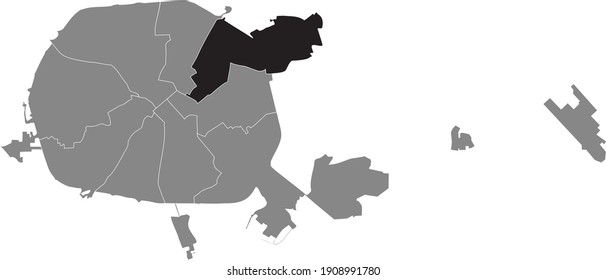 Mapa de ubicación negra de la estación Pyershamayski (distrito 1 de mayo) dentro del mapa gris de Minsk, Bielorrusia