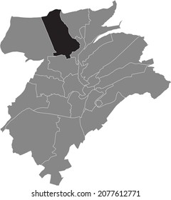 Mapa de ubicación en negro del barrio de Mühlenbach dentro de los distritos urbanos grises mapa de la capital luxemburguesa de la ciudad de Luxemburgo, Luxemburgo