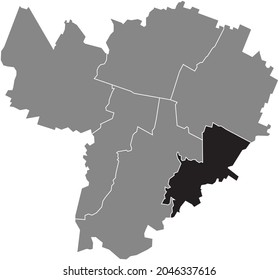 Schwarze Standortkarte des Viertels Quartiere Savena in grauen Stadtvierteln Karte der italienischen Landeshauptstadt Bologna, Italien
