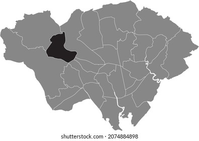 Black location map of the Radyr electoral ward inside gray urban districts map of the Welsh capital city of Cardiff, United Kingdom