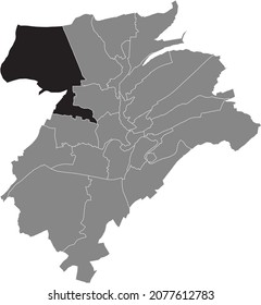 Black location map of the Rollingergrund Quarter inside gray urban districts map of the Luxembourgish capital city of Luxembourg City, Luxembourg