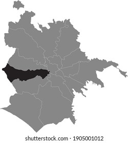 Black location map of Roman Municipio XII – Monte Verde municipality inside gray map of Rome, Italy