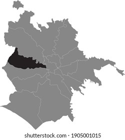 Black location map of Roman Municipio XIII – Aurelia municipality inside gray map of Rome, Italy