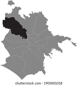 Black location map of Roman Municipio XIV – Monte Mario municipality inside gray map of Rome, Italy