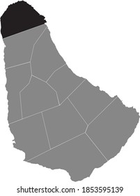 Mapa de ubicación negra de la parroquia de Santa Lucy dentro del mapa gris de Barbados