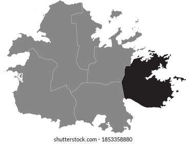 Black location map of Saint Philip parish inside the gray map of the island of Antigua