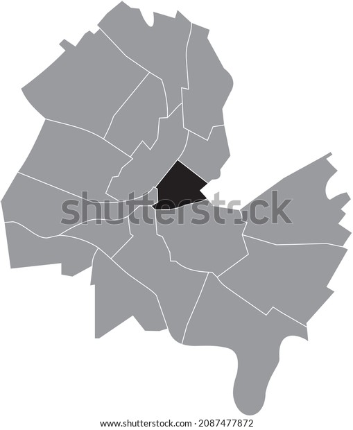 Black location map of the Saint-Gervais\
District inside gray urban districts map of the Swiss regional\
capital city of Geneva,\
Switzerland