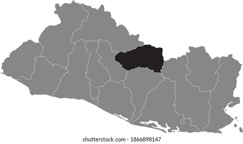 Black location map of the Salvadorian Cabañas department inside gray map of El Salvador
