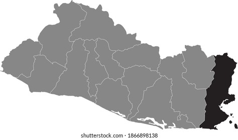 Black location map of the Salvadorian La Unión department inside gray map of El Salvador