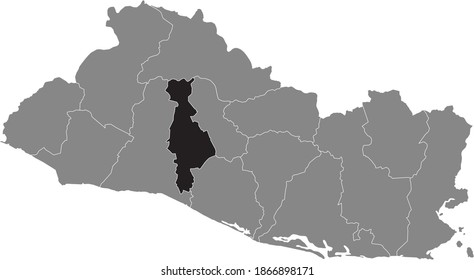 Black location map of the Salvadorian San Salvador department inside gray map of El Salvador