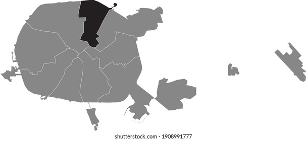 Mapa de ubicación negra de la estación Savyetski (distrito soviético) dentro del mapa gris de Minsk, Bielorrusia