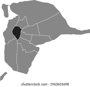 Black location map of the Sevillian Casco Antiguo district inside the Spanish regional capital city of Seville, Spain