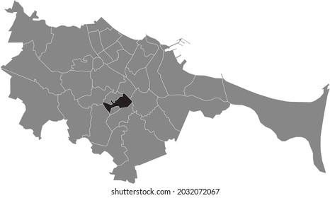Schwarze Standortkarte des Gdański Siedlce Bezirks innerhalb der polnischen Hauptstadt Danzig, Polen