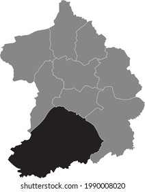 Mapa de ubicación en negro del distrito Düsseldorfer Stadtbezirk IX (Werden-Kettwig-Bredeney) dentro de la capital regional alemana Essen, Alemania