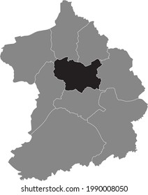 Mapa de ubicación en negro del distrito de Düsseldorfer Stadtbezirk I (Stadtmitte-Frillendorf) dentro de la capital regional alemana de Essen, Alemania