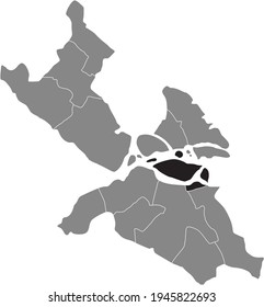 Black location map of the Stockholmer Södermalm district inside Swedish capital city of Stockholm, Sweden