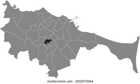 Black location map of the gdański Suchanino district inside the Polish regional capital city of Gdansk, Poland