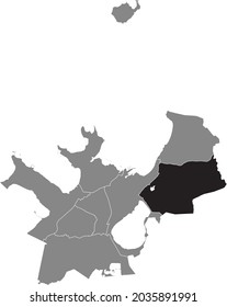 Mapa de ubicación en negro del distrito de Tallinner Lasnamäe dentro de los distritos urbanos grises mapa de la capital estonia de Tallin, Estonia