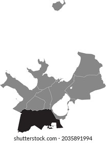 Black location map of the Tallinner Nõmme district inside gray urban districts map of the Estonian capital city of Tallinn, Estonia
