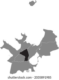 Black location map of the Tallinner Kristiine district inside gray urban districts map of the Estonian capital city of Tallinn, Estonia