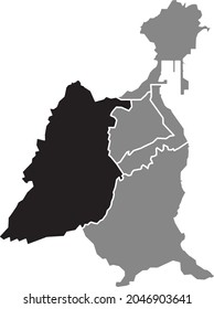 Black location map of the Tamaraceite-San Lorenzo-Tenoya district inside gray urban districts map of the Spanish regional capital city of Las Palmas, Spain