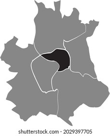 Mapa de ubicación en negro del distrito 1 del sector 1 de Toulouse - Centro de Toulouse, dentro de la capital de la región francesa de Toulouse, Francia