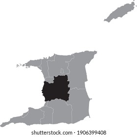 Black location map of Trinbagonian Couva–Tabaquite–Talparo region inside gray map of Trinidad and Tobago