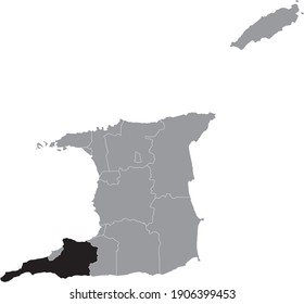 Black location map of Trinbagonian Siparia region inside gray map of Trinidad and Tobago