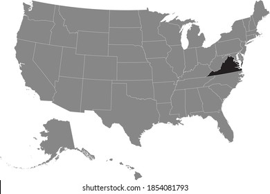 Black location map of US federal state of Virginia inside gray map of the United States of America